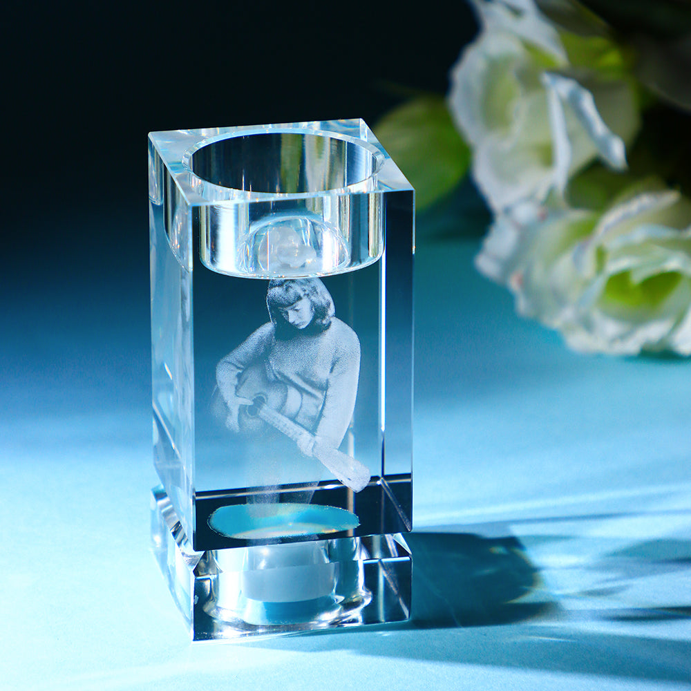 Crystal Candle Holder with LED Base Memorial 3D Candle holder Anniversary Gift For Loss Loved One