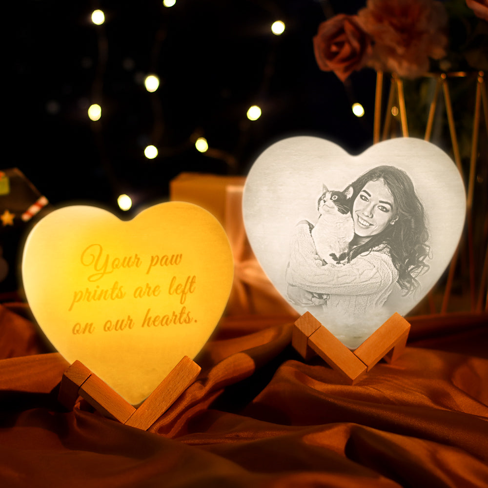 Custom 3D Printing Photo Moon Heart Lamp With Your Text  Gift for Her - Touch Three Colors (12-15cm)