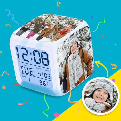 Personalised Photo Alarm Clock Home Decoration Multiphoto Colorful Lights Four Pictures