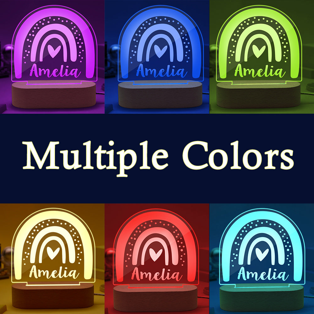 Personalised Rainbow Shape Light Baby Gift Nursery Decor Custom Name Night Light Seven Colors