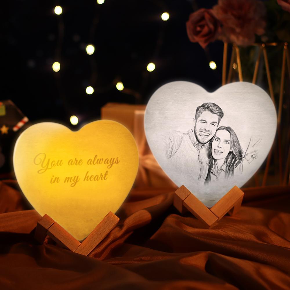 3D Printed Photo Heart Lamp Personalised Night Light - Touch Three Colors (12-15cm)