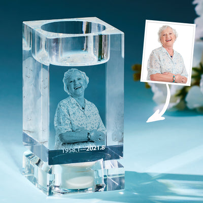 Custom Crystal Memorial Candles Holder with LED Base Crystal Candle holders Anniversary Gift For Loss Mum