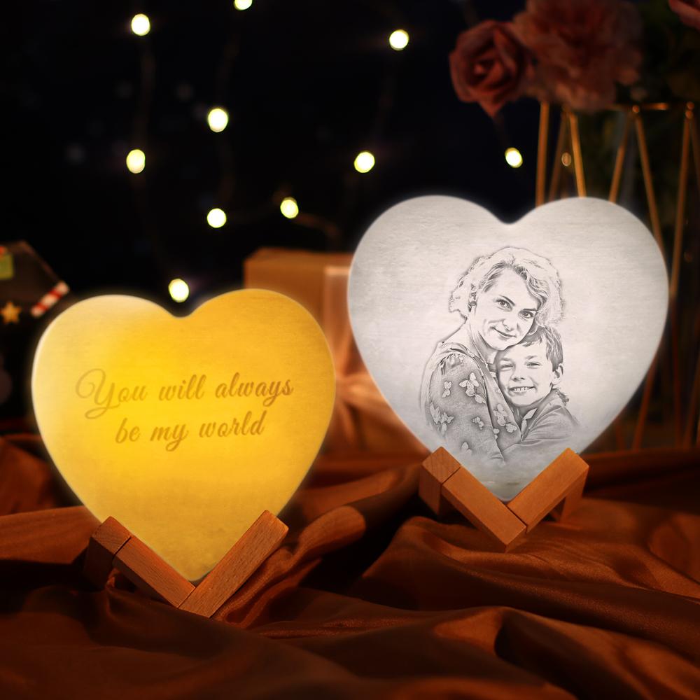 3D Printed Photo Heart Lamp Personalised Night Light - Touch Three Colors (12-15cm)