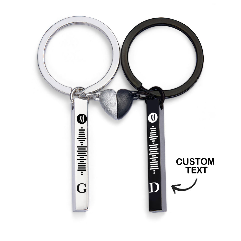 Set Magnet Heart Cute Custom Initial Keychain Spotify Music Keychain for Couple