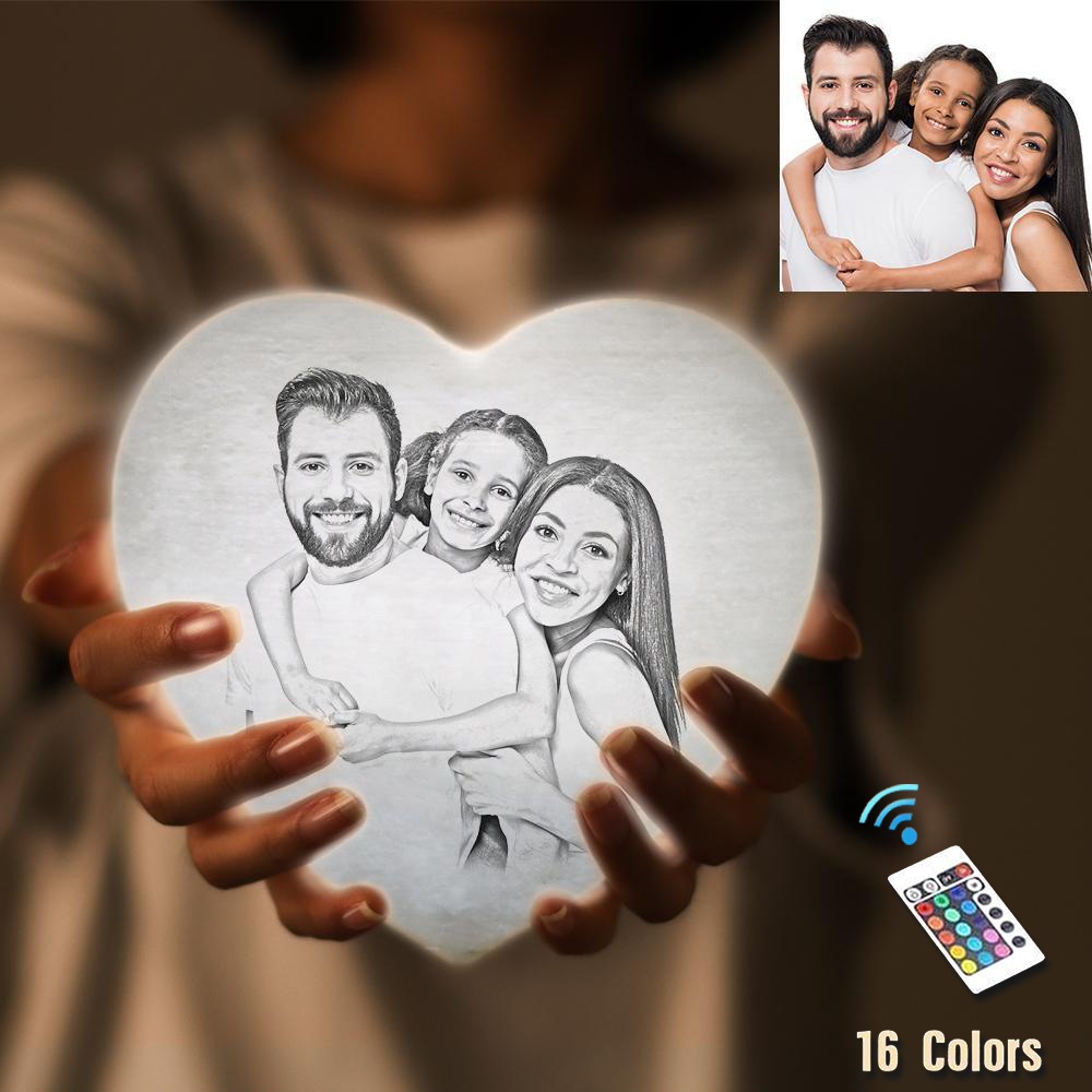 Personalised lamp Valentine's Gifts 3D Printed Photo Heart Lamp Personalised Night Light - Touch 3 Colors (12-15cm)