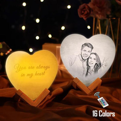 Gift for Her 3D Printed Photo Heart Lamp Personalised Night Light - Remote Control 16 Colors (12-15cm)