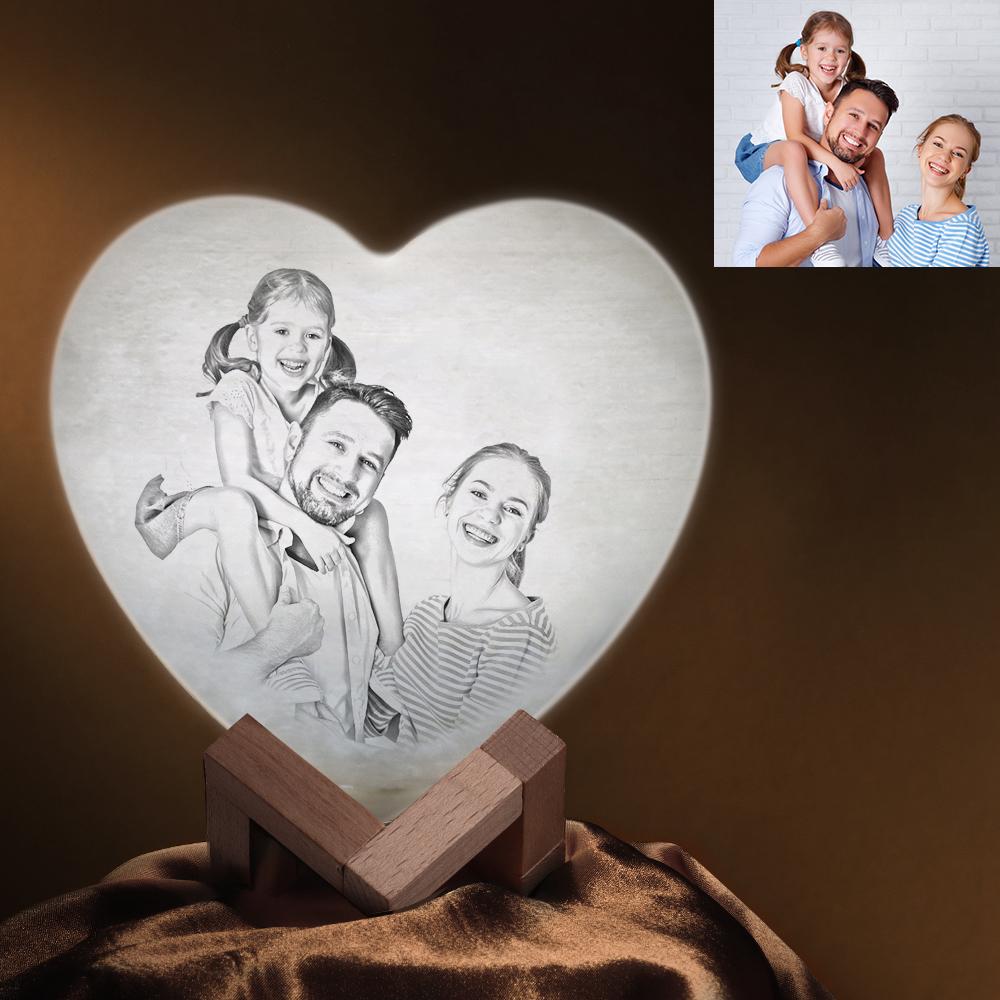 Father’s Day Gift 3D Printed Photo Heart Lamp Personalised Night Light For Family - Remote Control 16 Colors (12-15cm)