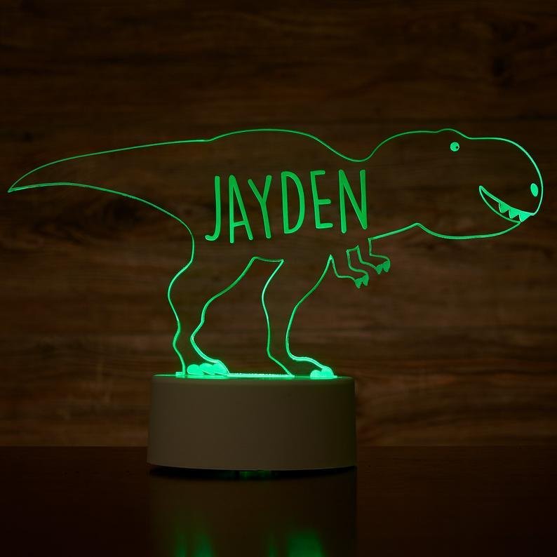 Personalised Tyrannosaurus Rex Dinosaur Lamp With Custom Name Night Light Kid's Bedroom Decor Children's Night Light