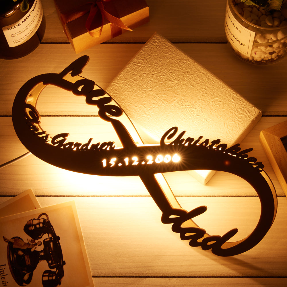 Custom Lamp Engraved Wood Nightlight Personalised Name Light Infinity Love Gift for Her Gift For Mom Gift for Dad