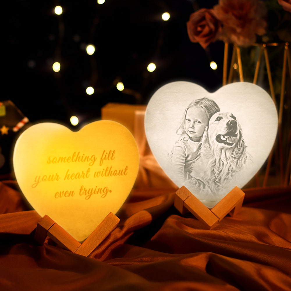 Personalised Lamp Valentine's Gifts Heart Photo Moon Lamp 3D Printed Night Light For Pet - Touch 3 & 16 Colors (12-15cm)