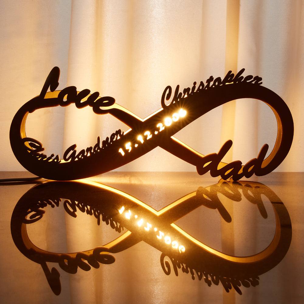 Custom Lamp Engraved Wood Nightlight Personalised Name Light Infinity Love Gift for Her Gift For Mom Gift for Dad