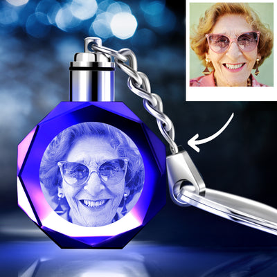 Custom Crystal Octagon Shape Photo Keyring Gift for Mum Condolence Gift