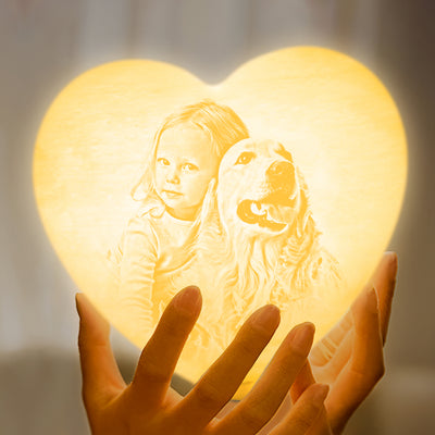 Personalised Lamp Valentine's Gifts Heart Photo Moon Lamp 3D Printed Night Light For Pet - Touch 3 & 16 Colors (12-15cm)