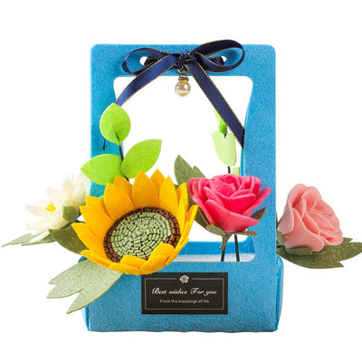 Mother's Day Gifts DIY Card 3D Flower Basket Blue Sunflower Non-woven Fabrics