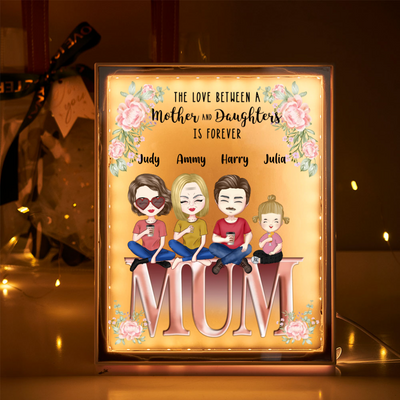Custom Family Cartoon Night Light Mirror Frame Gifts for Mum
