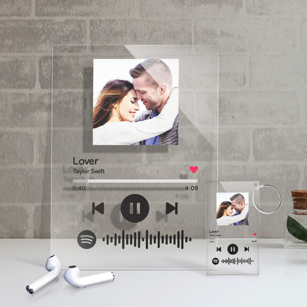 Idea for Mothe’s Day Spotify Acrylic Glass - Personalised  Spotify Code Music Plaque(4.7in x 6.3in)With A Free Same Keychain(2.1in x 3.4in)