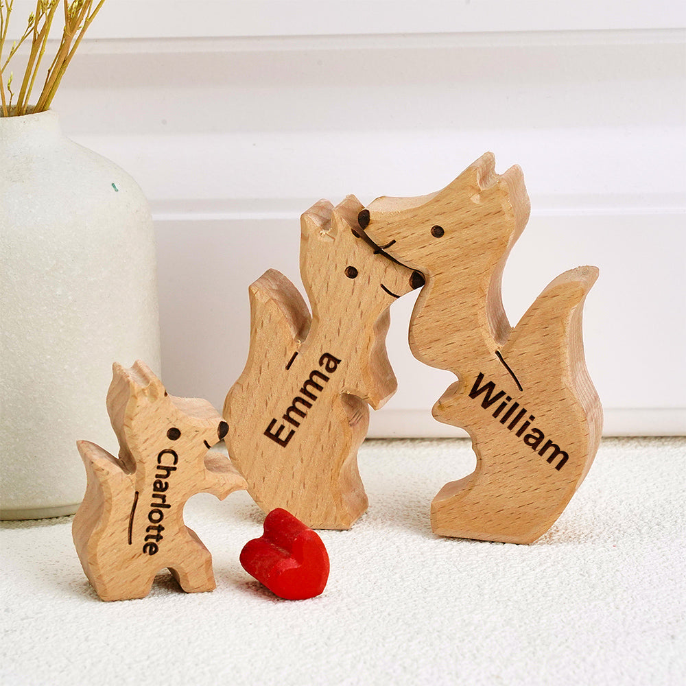 Wooden Fox Family Puzzle Custom Names House Warming Gifts