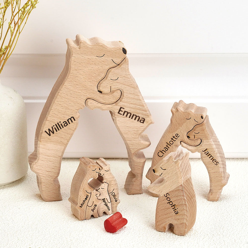 Wooden Bears Family Custom Names Puzzle Home Decor Gifts