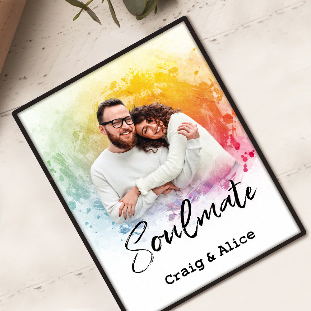 Custom Vintage Watercolor Portrait From Photo Personalized Text Photo frame Anniversary Gifts