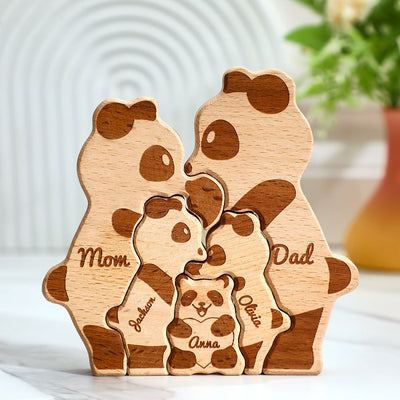 Custom Names Wooden Pandas Family Block Puzzle Home Decor Gifts - SantaSocks