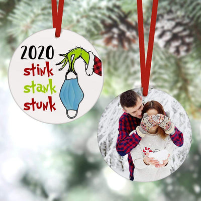 Custom Christmas Ornament Christmas Gifts 2 Sided -2020 Stink Stank Stunk Grinch Hand(8cm x 8cm)