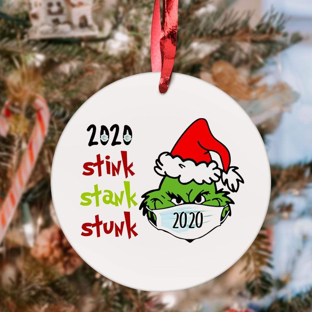 Custom Christmas Ornament Christmas Gifts 2 Sided - Santa Hat Grinch 2020 Stink Stank Stunk(8cm x 8cm)