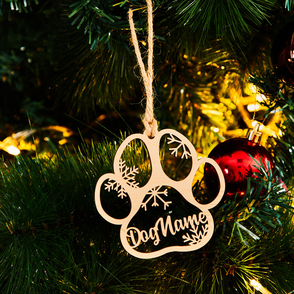 Custom Engraved Dog Name Christmas Ornament Pet Paw Decoration