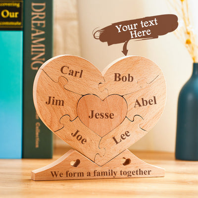 Custom Engraved Wooden Name Heart Puzzle Decor Family Name Heart Puzzle Home Decoration - photomoonlampuk