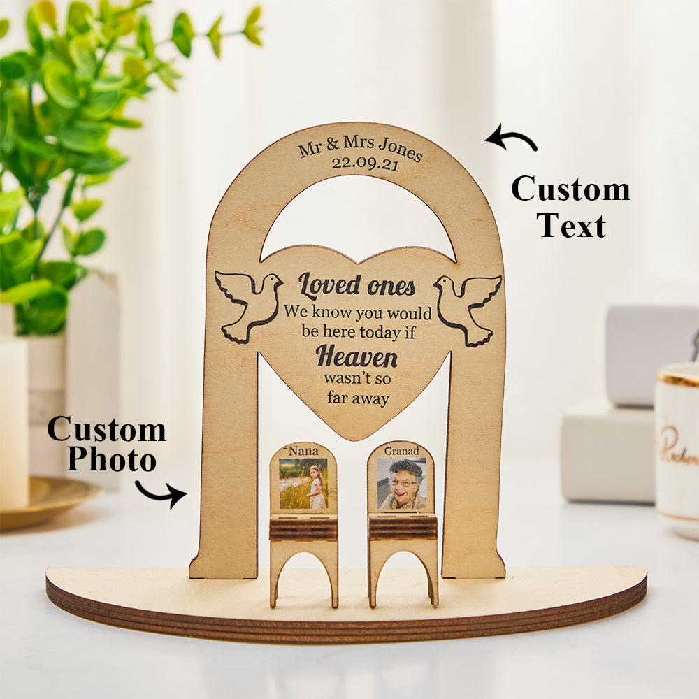 Custom Photo Engraved Loved Ones in Heaven Plaque Centrepiece with Chairs Memorial Christmas Day Gifts