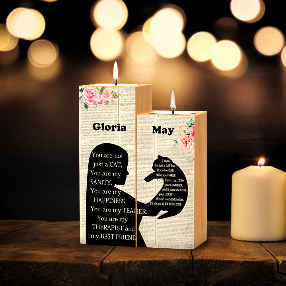 Custom Wooden Candlesticks Memorial Candles Holder Gift For Cat Lover For Lost Loved Pet