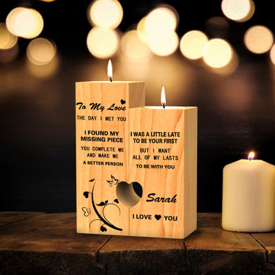 Custom Wooden Candlesticks Heart Shaped Wedding Gift Tea Light Holder Home Decoration Rustic Wooden Decor