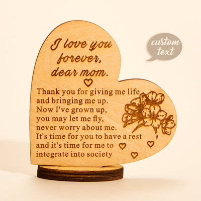 Custom Engraved Ornament Wooden Heart Shaped Vertical Decorative Board Gift for Mother