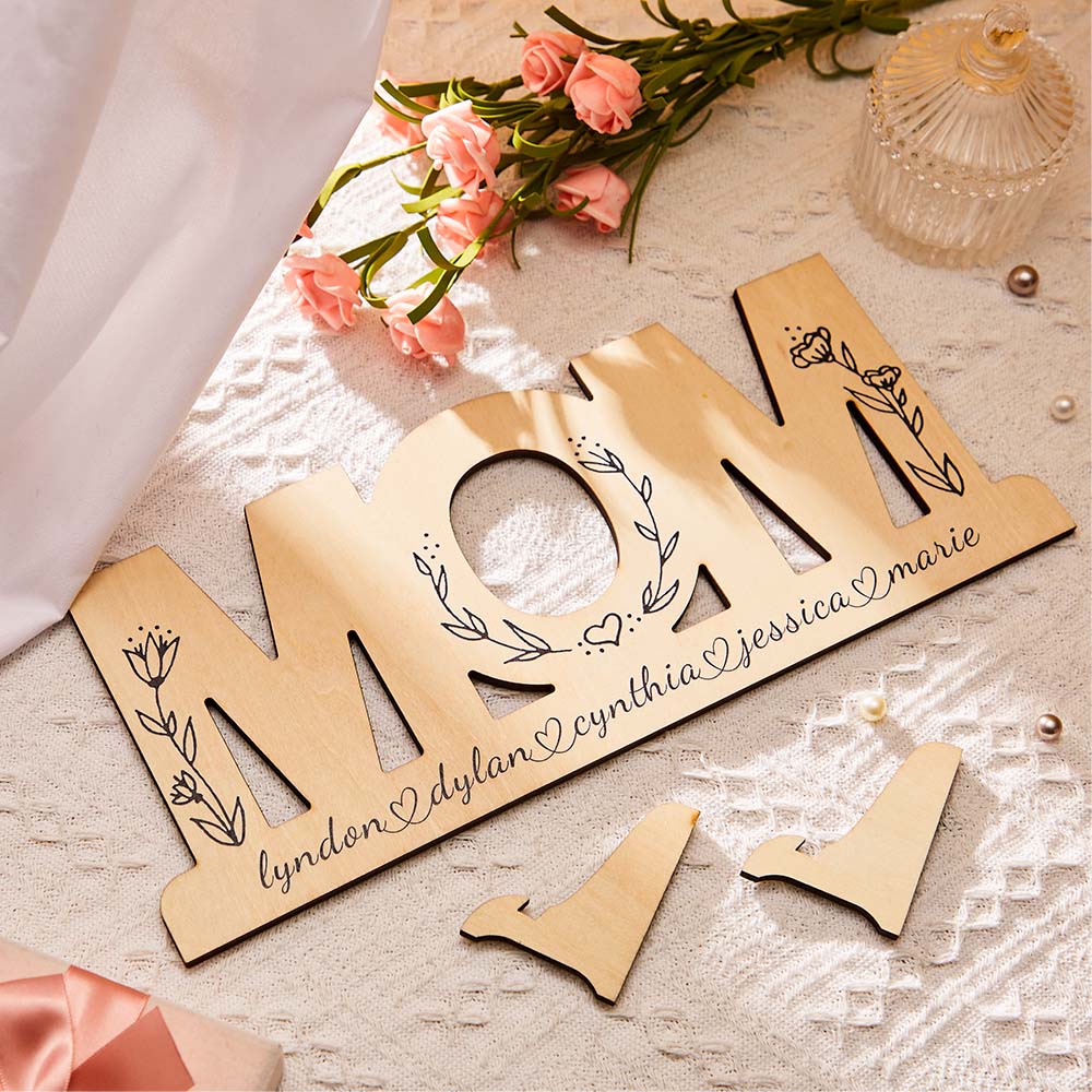 Custom Engraved Mom Wooden Sign Personalised Decorative Pattern Sign Mother's Day Gifts