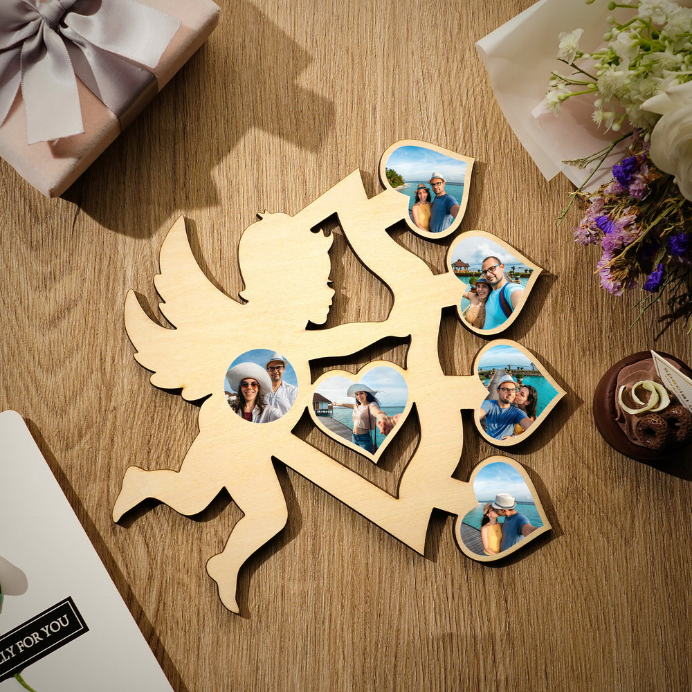 Personalised Photo Wooden Cupid Arrow Frame Charm Decoration