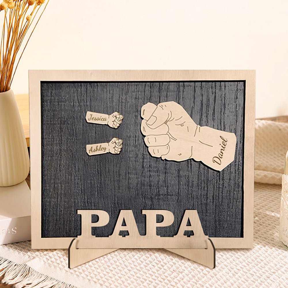 Personalized Fists Father's Day Wooden Plaques Decor Sign Family Names Desk Plaque for Father