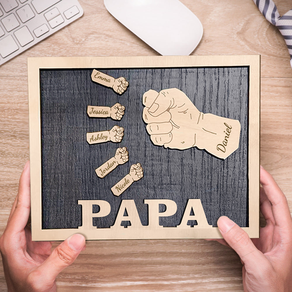 Personalized Fists Father's Day Wooden Plaques Decor Sign Family Names Desk Plaque for Father