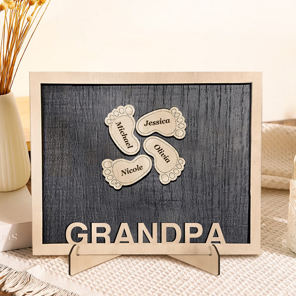 Personalized Footprint Wooden Plaques Decor with Kids Names For Dad Grandpa Decor Plaque