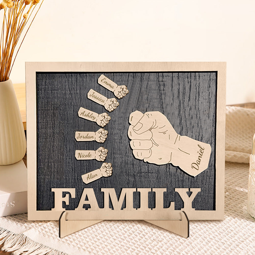 Personalized Fists Wooden Plaques Decor Sign Family Names Desk Plaque Gifts for Family