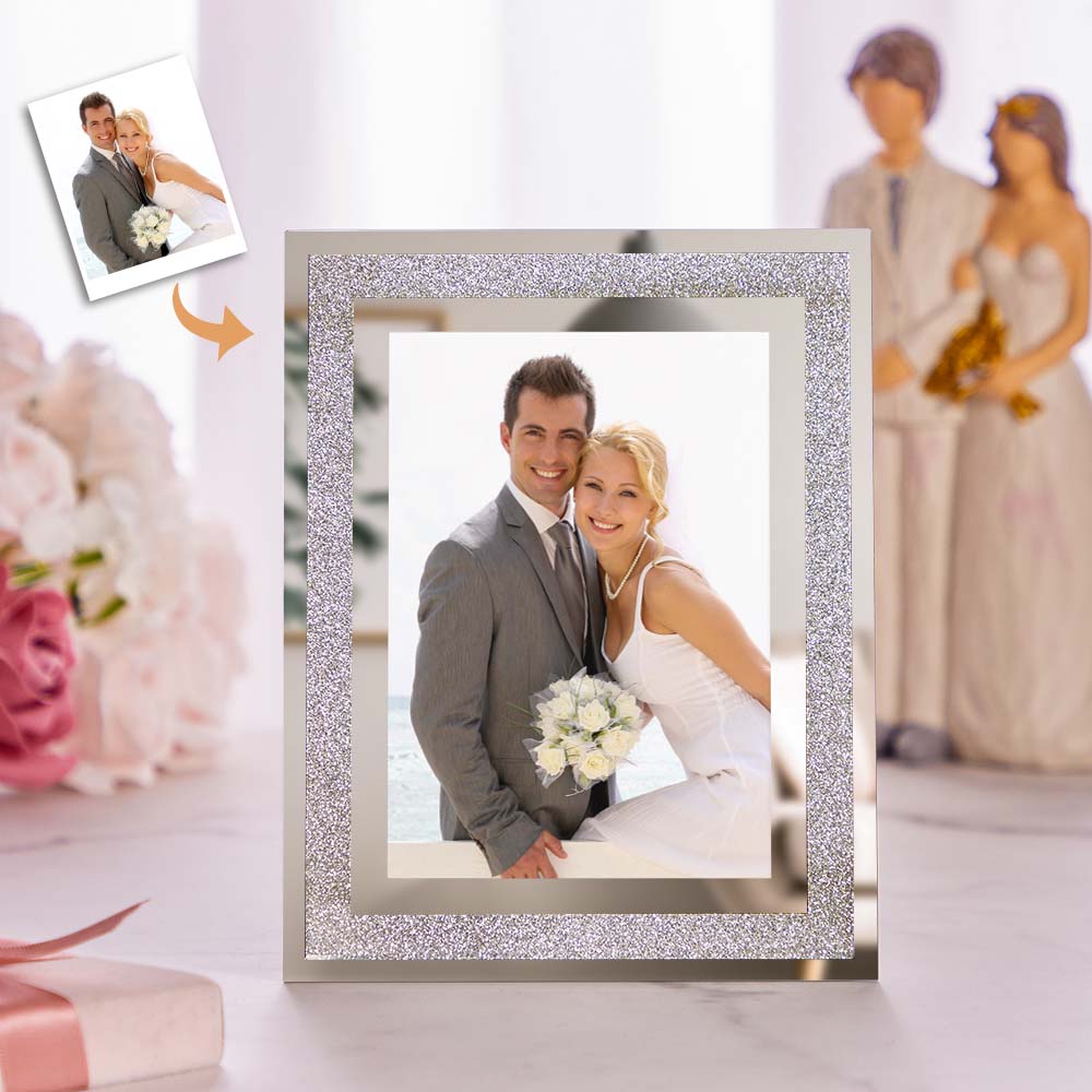 Custom Photo Frame Photo Holder Glass Mirror with Sparkling Crystal Boarder Gift for Her