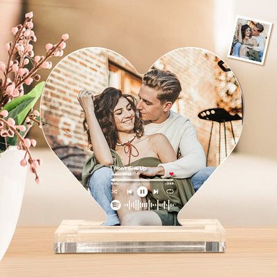 Custom Photo Music Code Acrylic Plaque Heart Shaped Acrylic Plaque Gift for Couples - photomoonlampuk