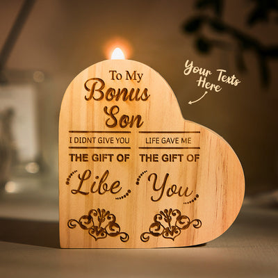 Custom Engraved Candlestick Heart-shaped Wooden Home Gifts - photomoonlampuk