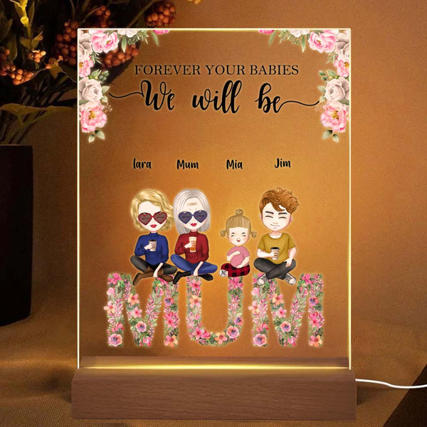 Custom Family Member Acrylic Plaque Pink Flower Gifts for Mum Lamp