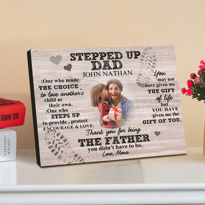 Personalized Dad Picture Frame Custom Stepped Up Dad Sign Father's Day Gift - photomoonlampuk