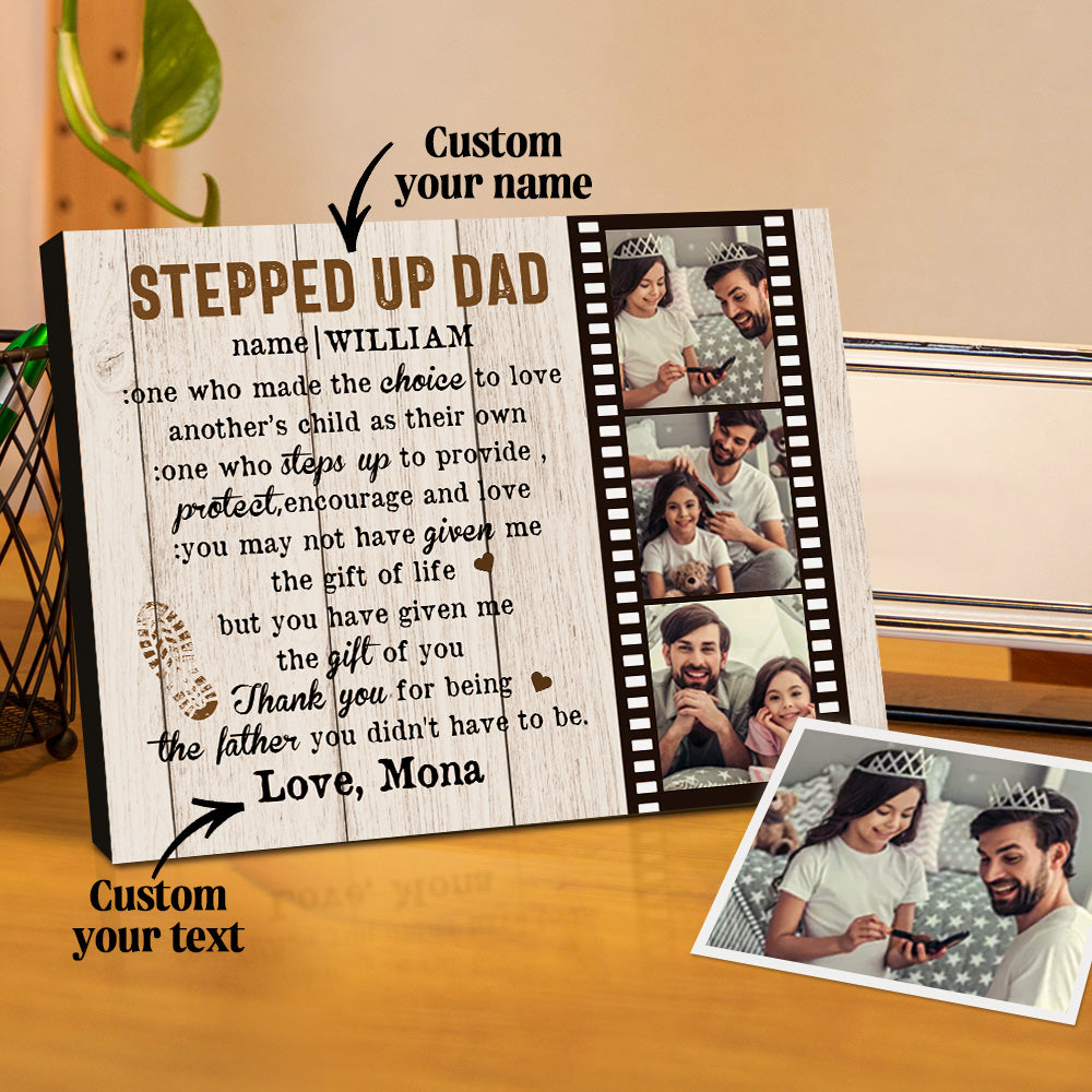 Personalized Dad Picture Frame Custom Stepped Up Dad Film Sign Father's Day Gift