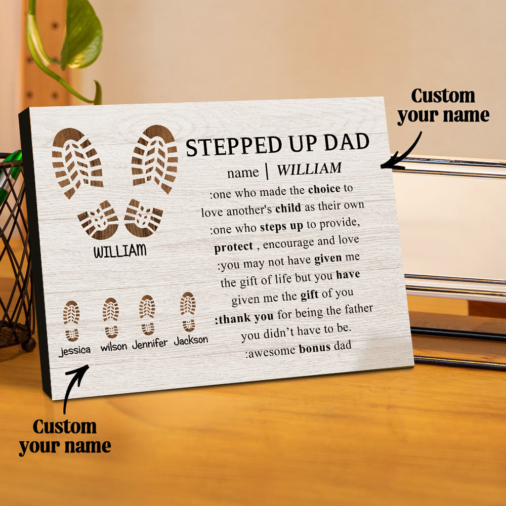 Personalized Footprint Picture Frame Custom Stepped Up Dad Sign Father's Day Gift