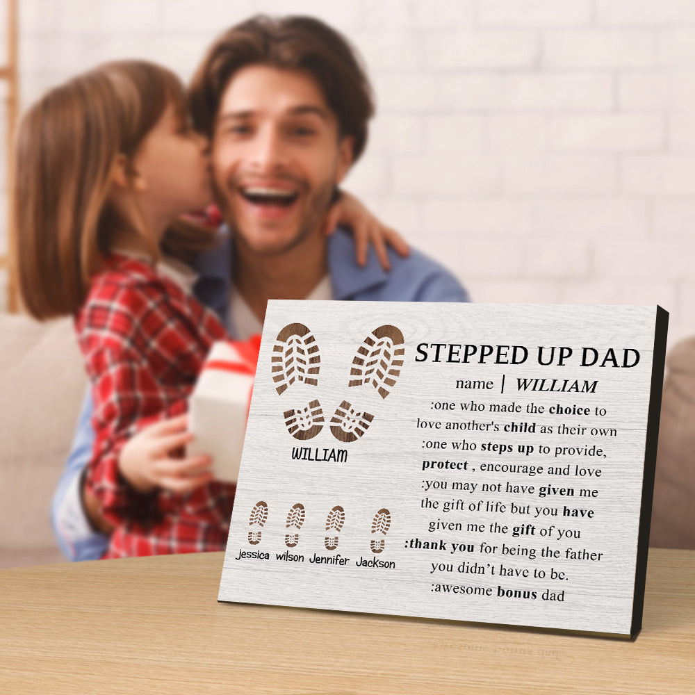 Personalized Footprint Picture Frame Custom Stepped Up Dad Sign Father's Day Gift