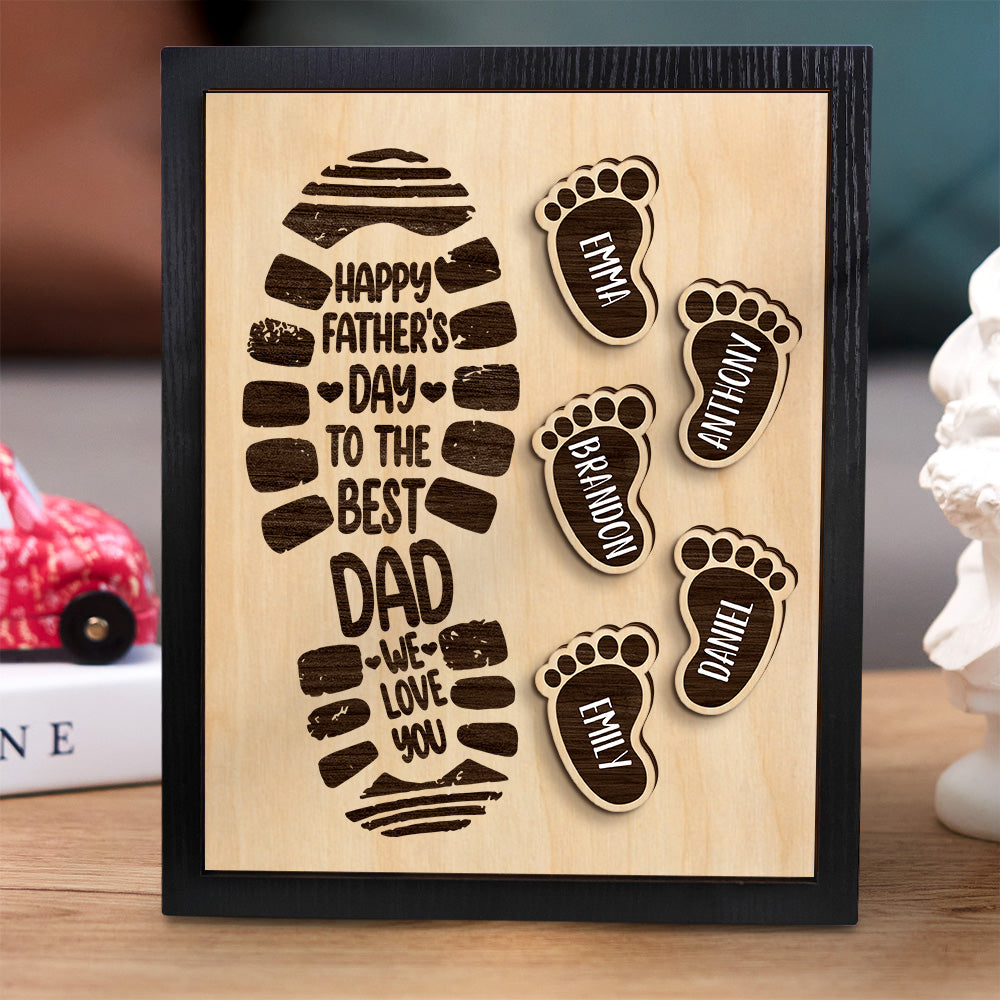 Personalized Footprints Wooden Frame Custom Family Member Names Father's Day Gift