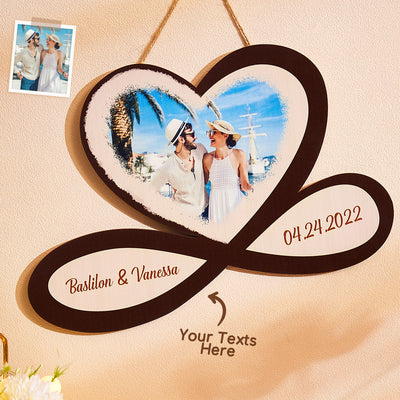 Custom Photo Engraved Pendant Infinity Heart Wooden Gifts - photomoonlampuk