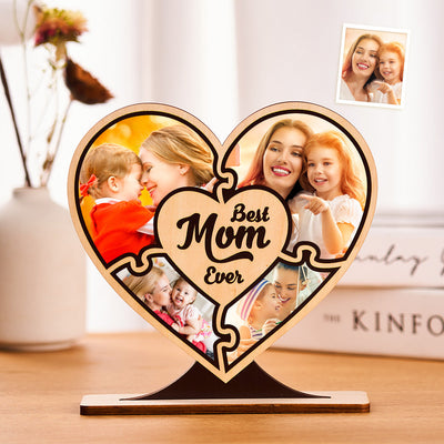 Custom Photo Ornaments Best Mom Ever Wooden Heart Gifts for Mom - photomoonlampuk