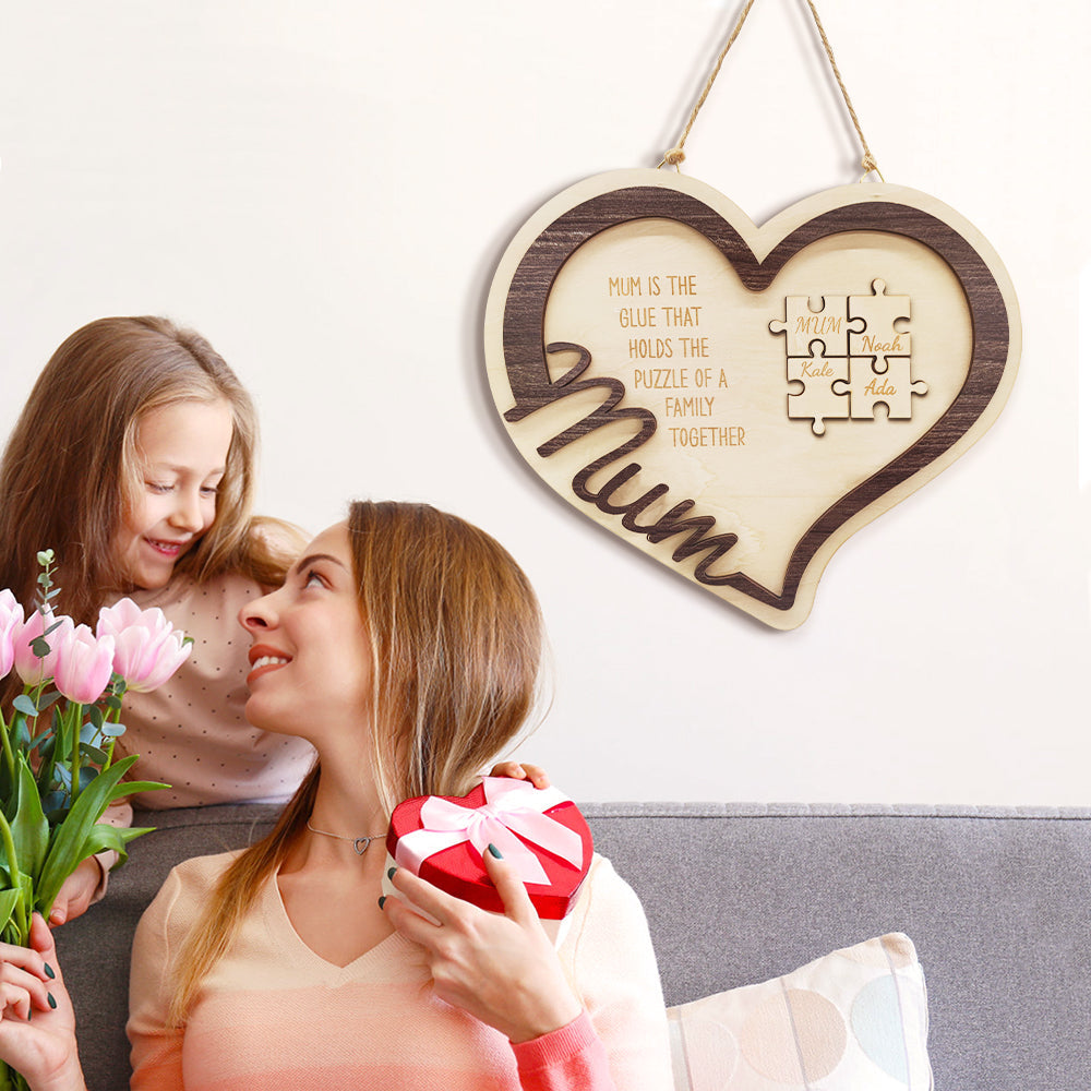 Personalized Wooden Heart Puzzle Sign Mother's Day Gift for Mum